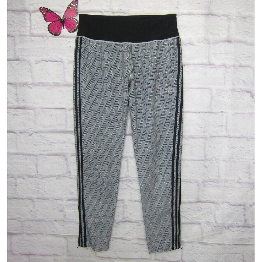 ADIDAS Climalite Black & White Geo Printed Jogger Pants Zip Hem size M